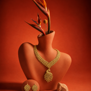 Royal Peacock Leaf Gold-Tone Bridal Necklace Set – Premium Gold Copy Jewelry