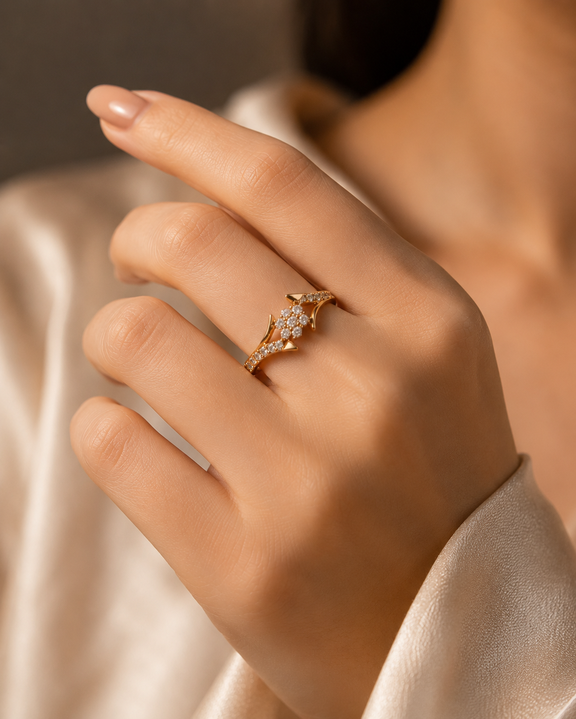 Floral Zircon Ring with Flower Cluster - Image 2