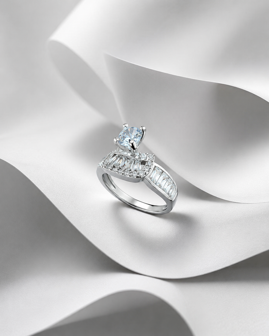 Baguette Ring with Sky Blue Crystal Accents - Image 2