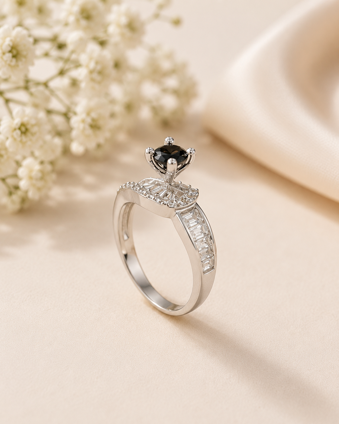 Midnight Silver Ring with Black Crystal - Image 2