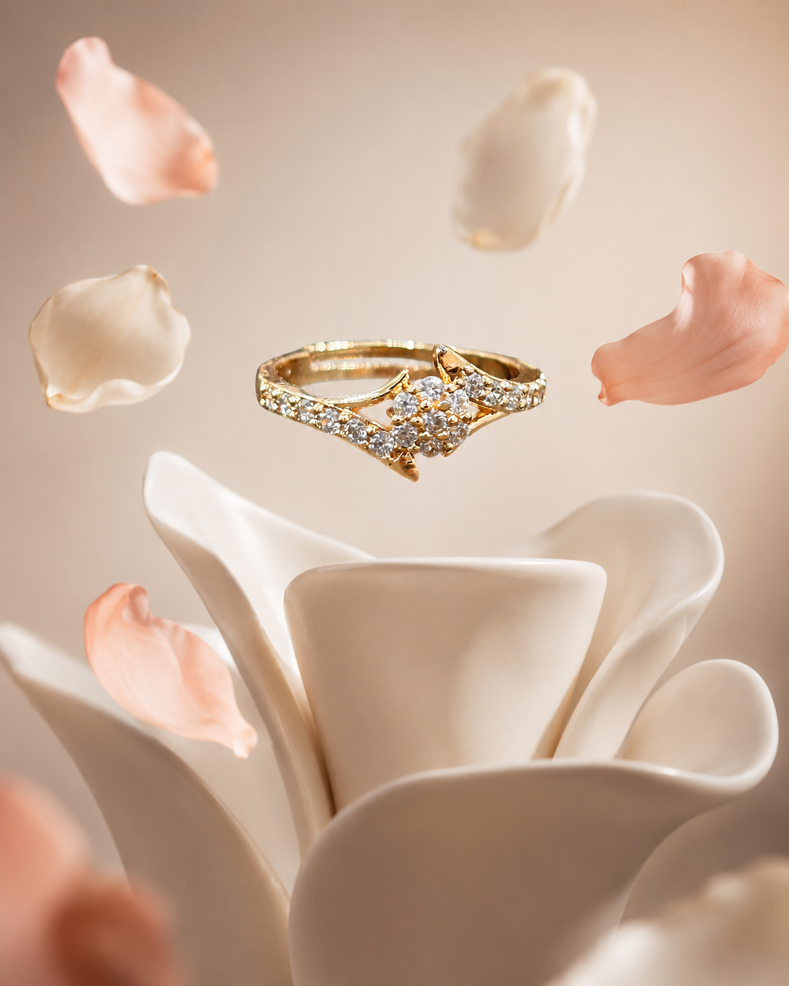 Floral Zircon Ring with Flower Cluster - Image 3