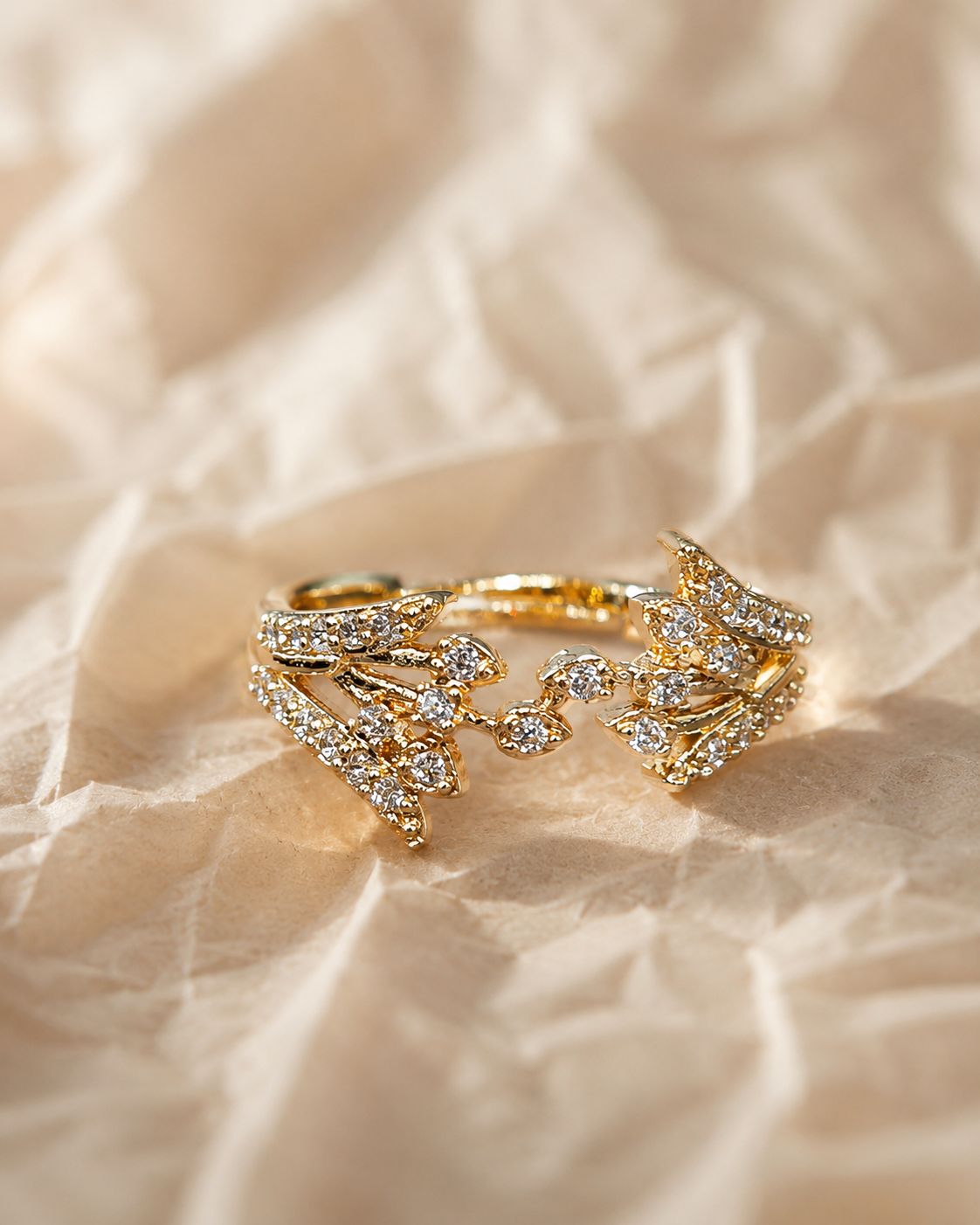 Leaf Vine Adjustable Ring Zircon Accents - Image 2