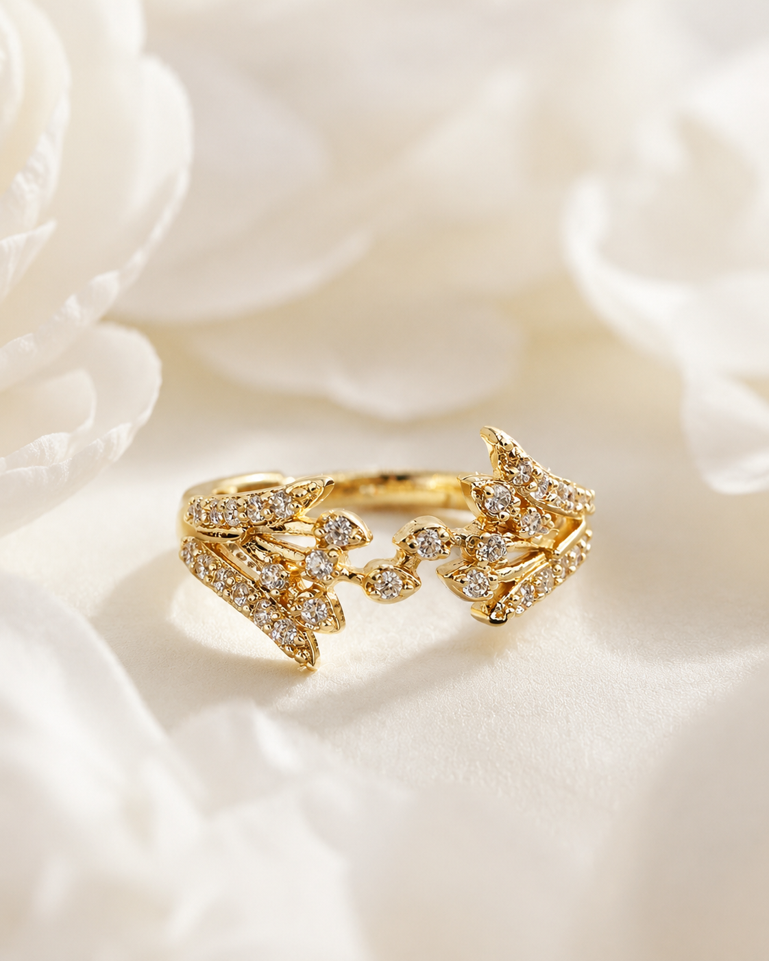 Leaf Vine Adjustable Ring Zircon Accents - Image 3