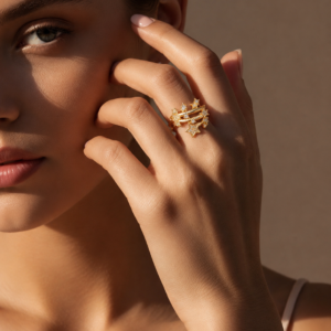 Starburst Gold-Plated Adjustable Ring with Zircon Accents