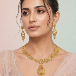 Elegant Filigree Teardrop Indian Necklace Set
