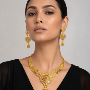 Heritage Filigree Gold-Tone Necklace Set – Premium Pure Gold Replica Jewelry (Copy)