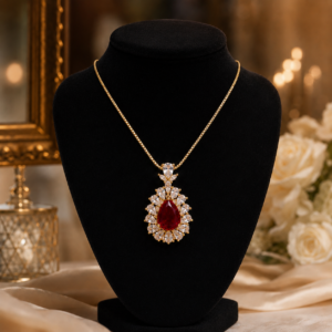Luxury Red Teardrop Crystal Pendant Necklace for Women