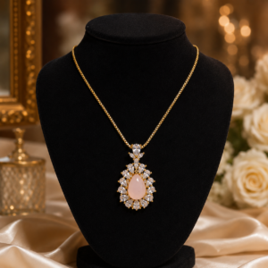 Luxury Pink Teardrop Crystal Pendant Necklace for Women