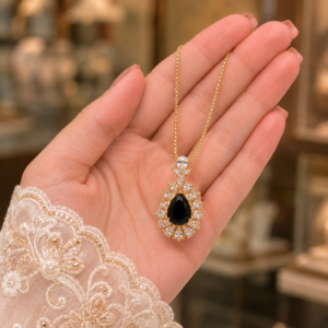 Luxury Gold-Tone Black Teardrop Crystal Pendant for Women
