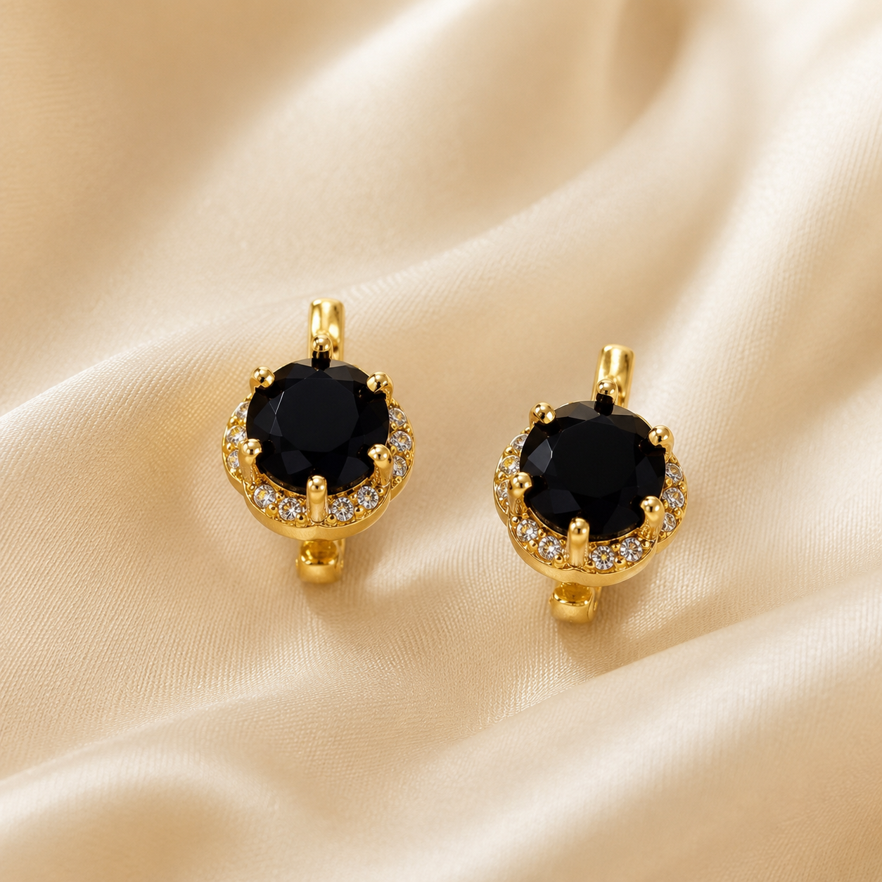 Elegant Black Crystal Ring & Earrings Set – Premium Gold-Tone Jewelry Set for Women - Image 3