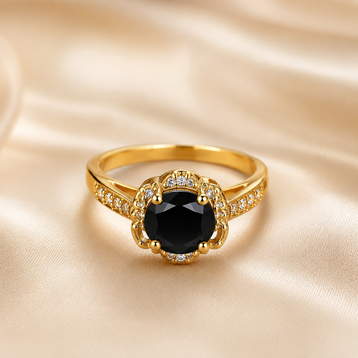 Elegant Black Crystal Ring & Earrings Set – Premium Gold-Tone Jewelry Set for Women - Image 4