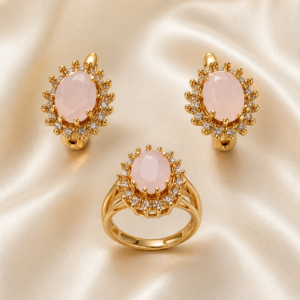 Blush Pink Crystal Ring & Earrings Set