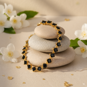Luxury Gold-Tone Black Square Stone Tennis Bracelet for Women