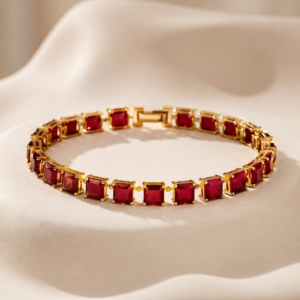 Luxury Gold-Tone Red Square Stone Tennis Bracelet for Women