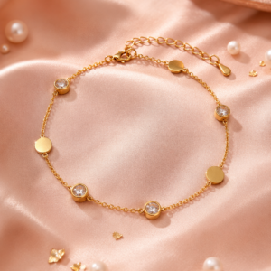 Luxury Gold-Tone Bezel Crystal & Disc Chain Bracelet for Women