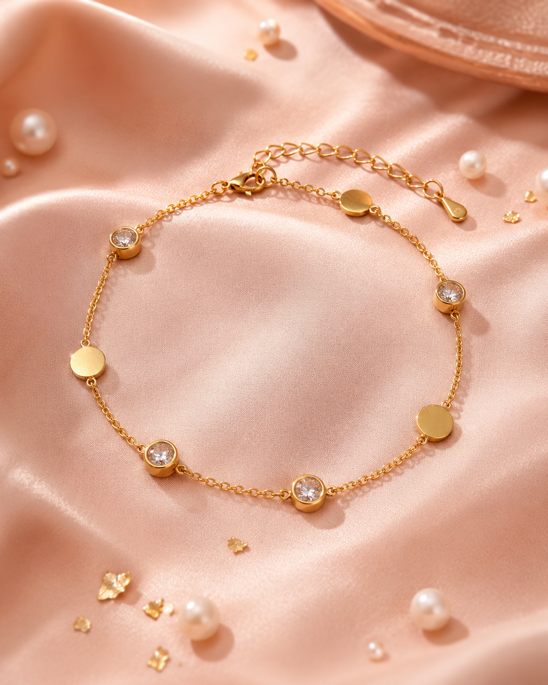 Luxury Gold-Tone Bezel Crystal & Disc Chain Bracelet for Women