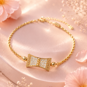 Luxury Gold-Tone Crystal Bar Charm Bracelet for Women