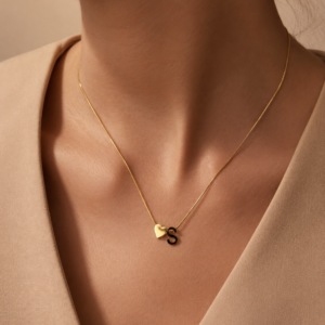 Heart Initial Stainless pure Steel Gold Plated Pendant Necklace for Women