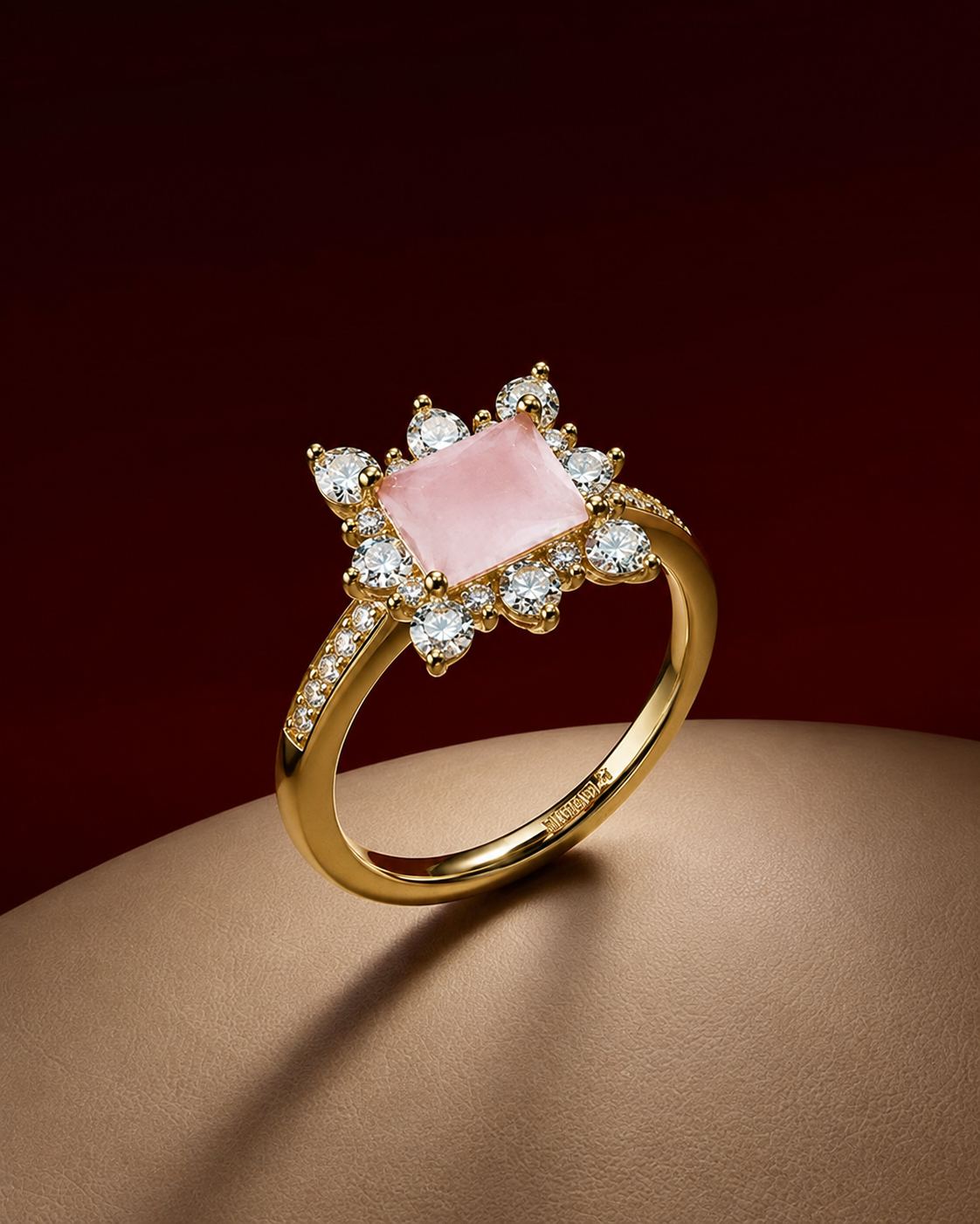 Rose Pink Crystal Halo Ring