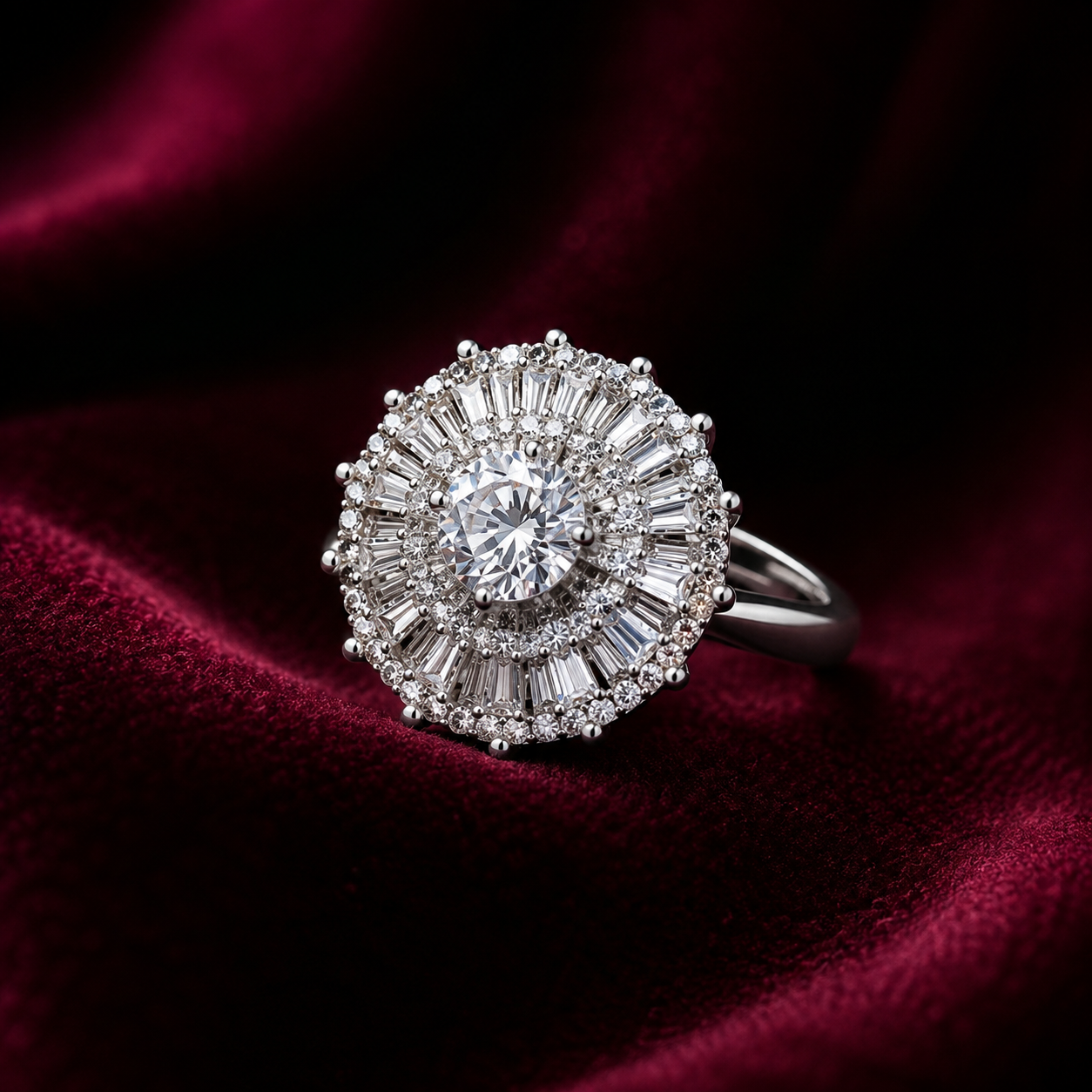 Silver-Tone White Crystal Sunburst Ring - Image 2