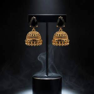 Black Crystal Gold-Tone Jhumka Earring