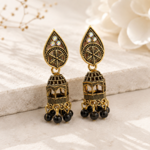 Indian Antique Jhumka Earrings with Black Beads