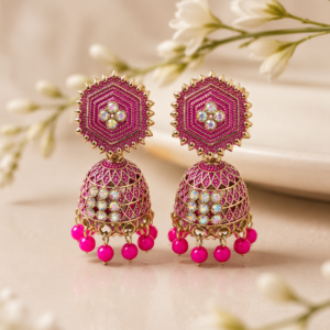 Royal Pink Indian Jhumka Earrings
