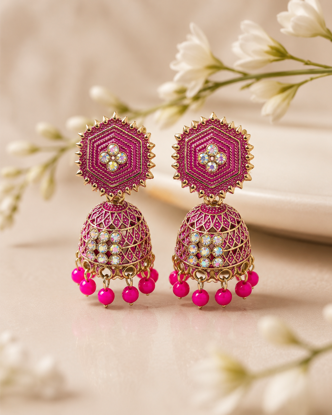 Royal Pink Indian Jhumka Earrings