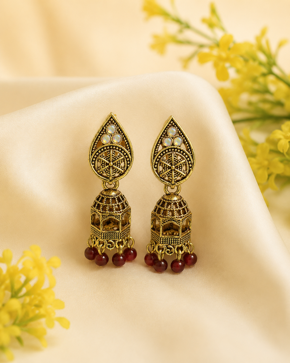 Antique Gold Jhumka Indian Earrings