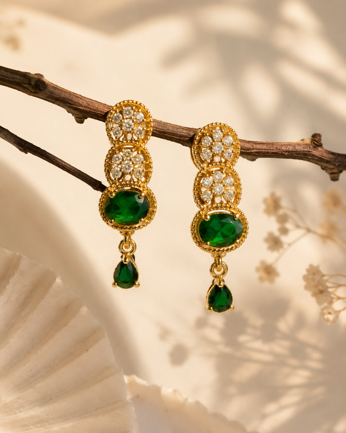 Green Emerald Crystal Drop Earrings - Image 2