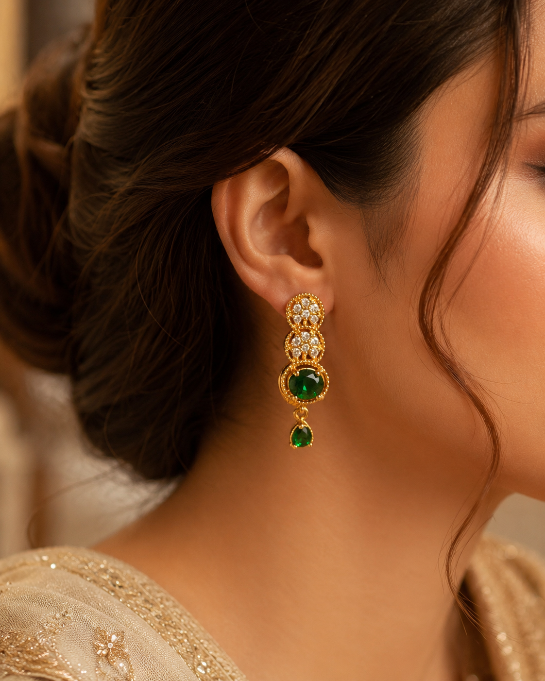 Green Emerald Crystal Drop Earrings - Image 3