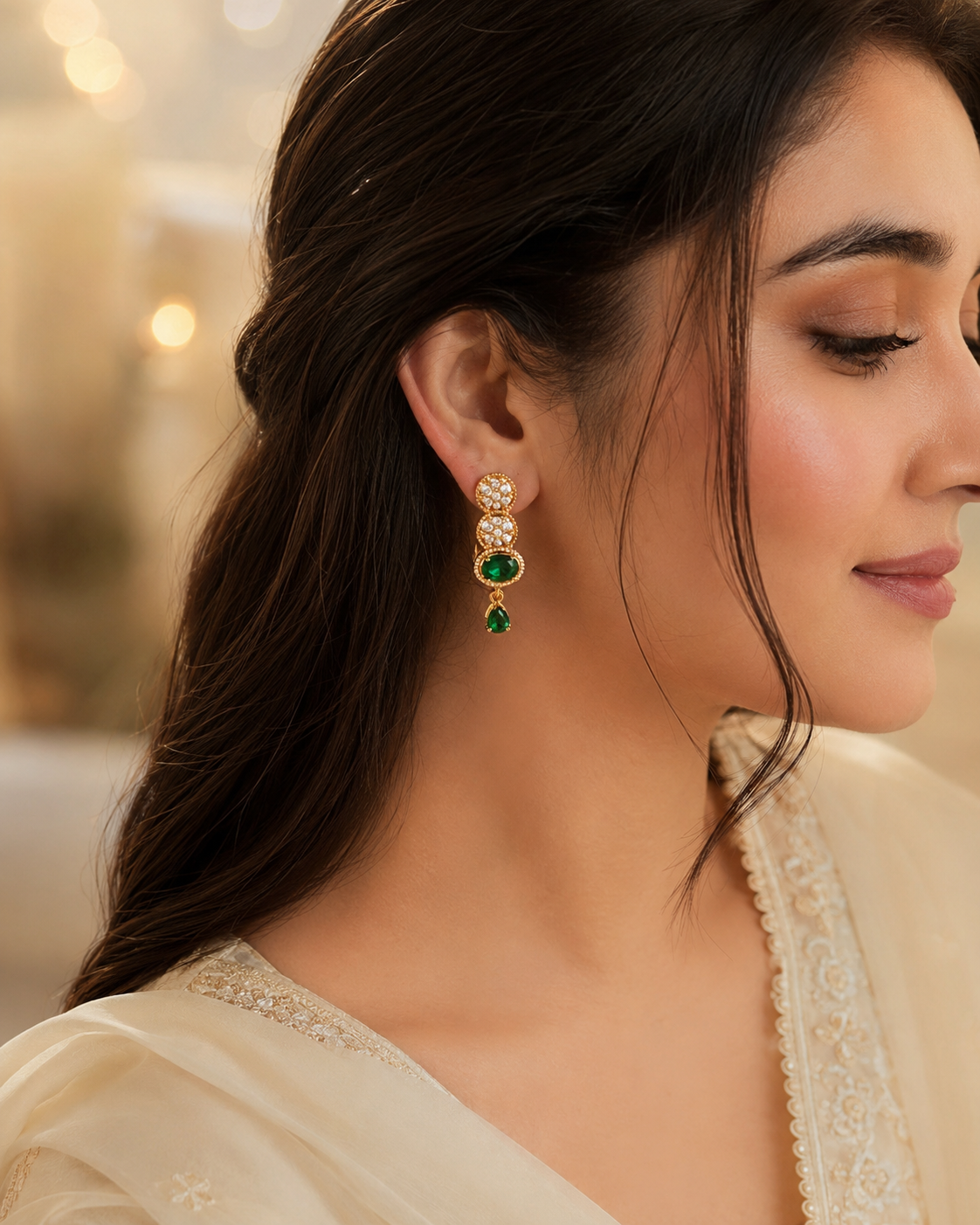 Green Emerald Crystal Drop Earrings - Image 4