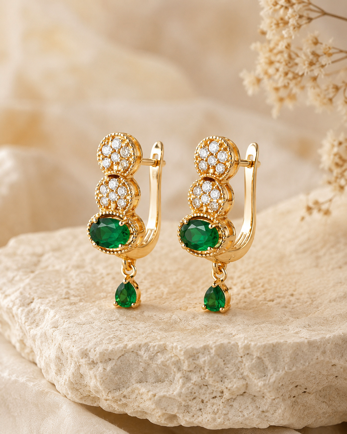 Green Emerald Crystal Drop Earrings