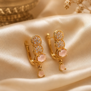 Gold-Tone Pink Crystal Drop Earring