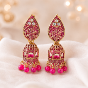 Royal Pink Indian Jhumka Earrings