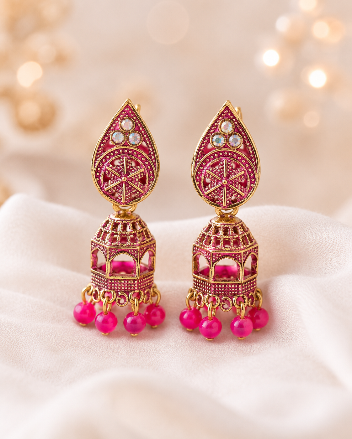 Royal Pink Indian Jhumka Earrings