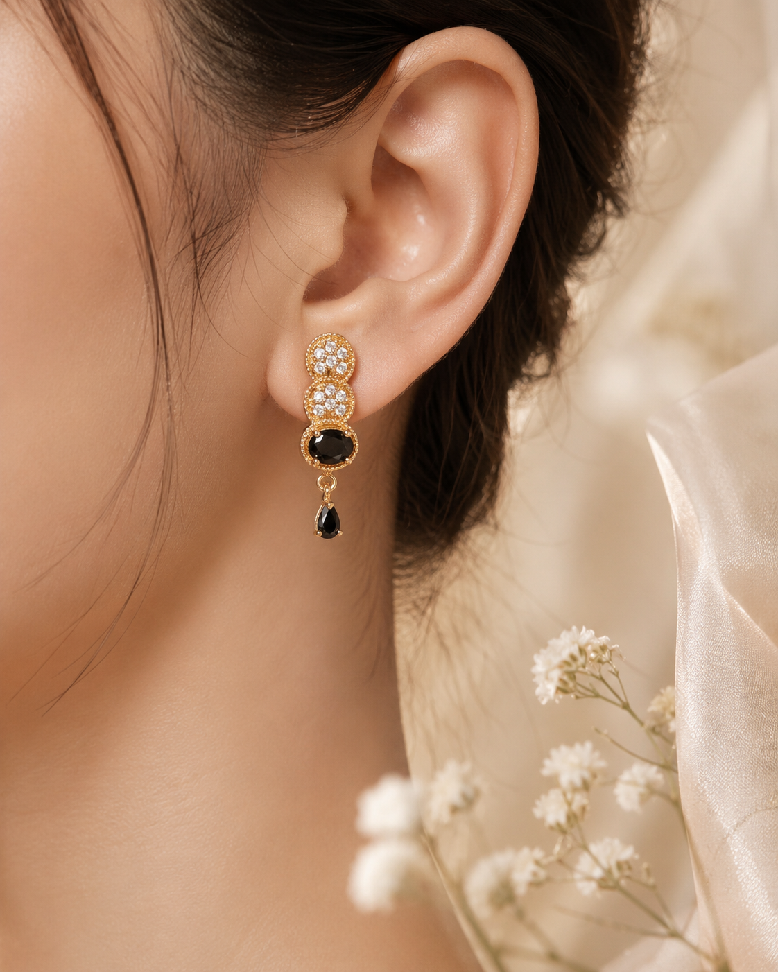 Black Crystal Drop Earrings - Image 4