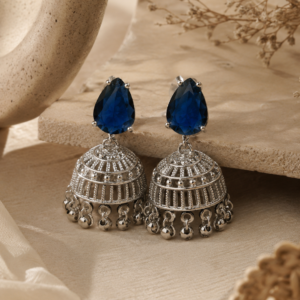 Royal Blue Crystal Jhumka Earrings