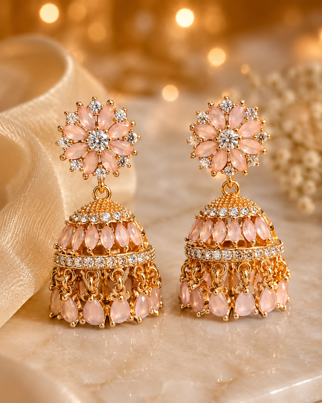 Blush Rose Crystal Jhumka Earring