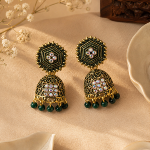 Antique Indian Jhumka Earring Green Beads