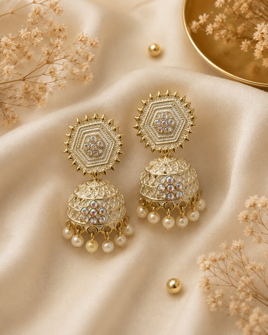 Antique Indian Jhumka Earring Pearl Beads
