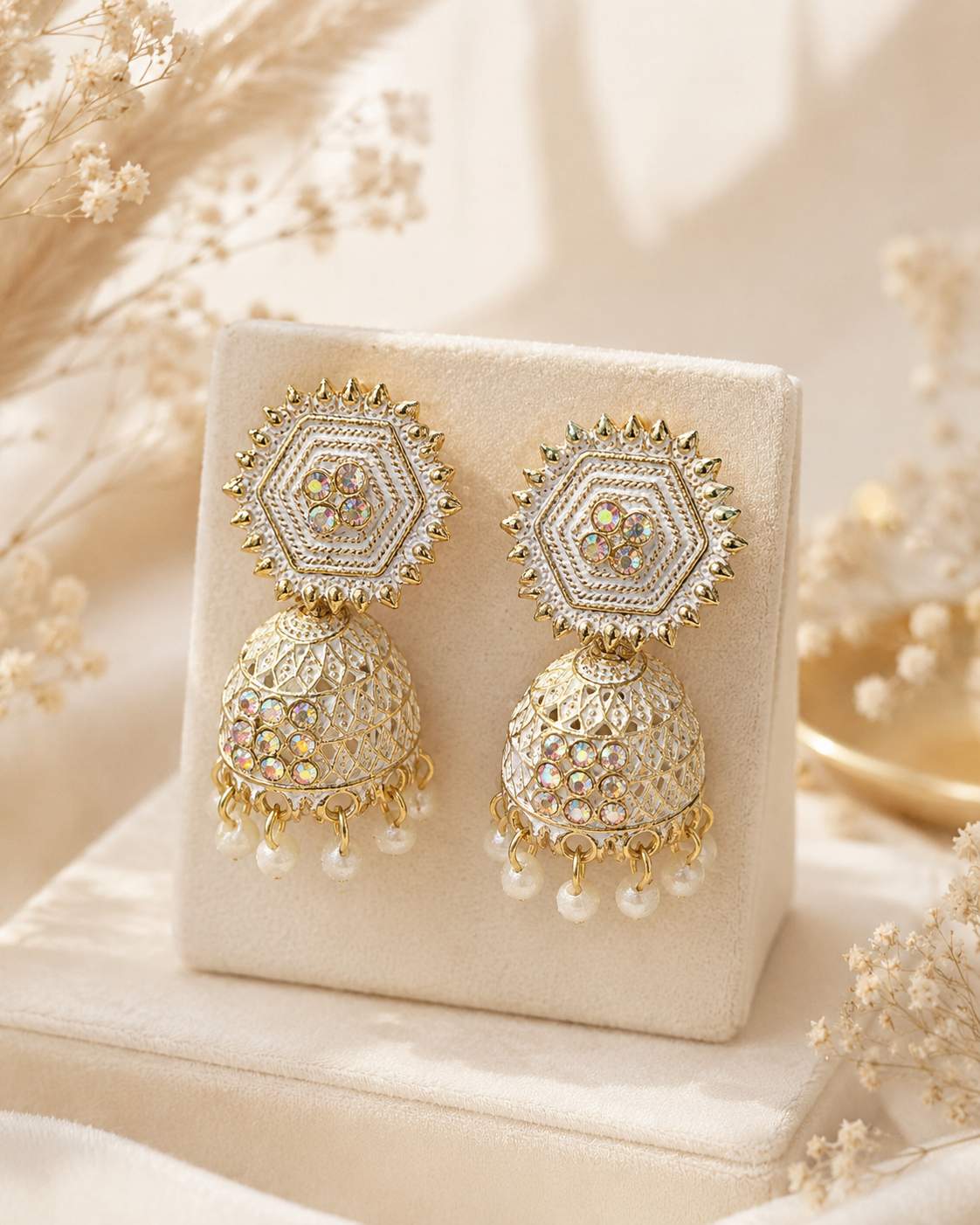 Antique Indian Jhumka Earring Pearl Beads - Image 2