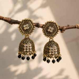 Antique Indian Jhumka Earring with Black Bead