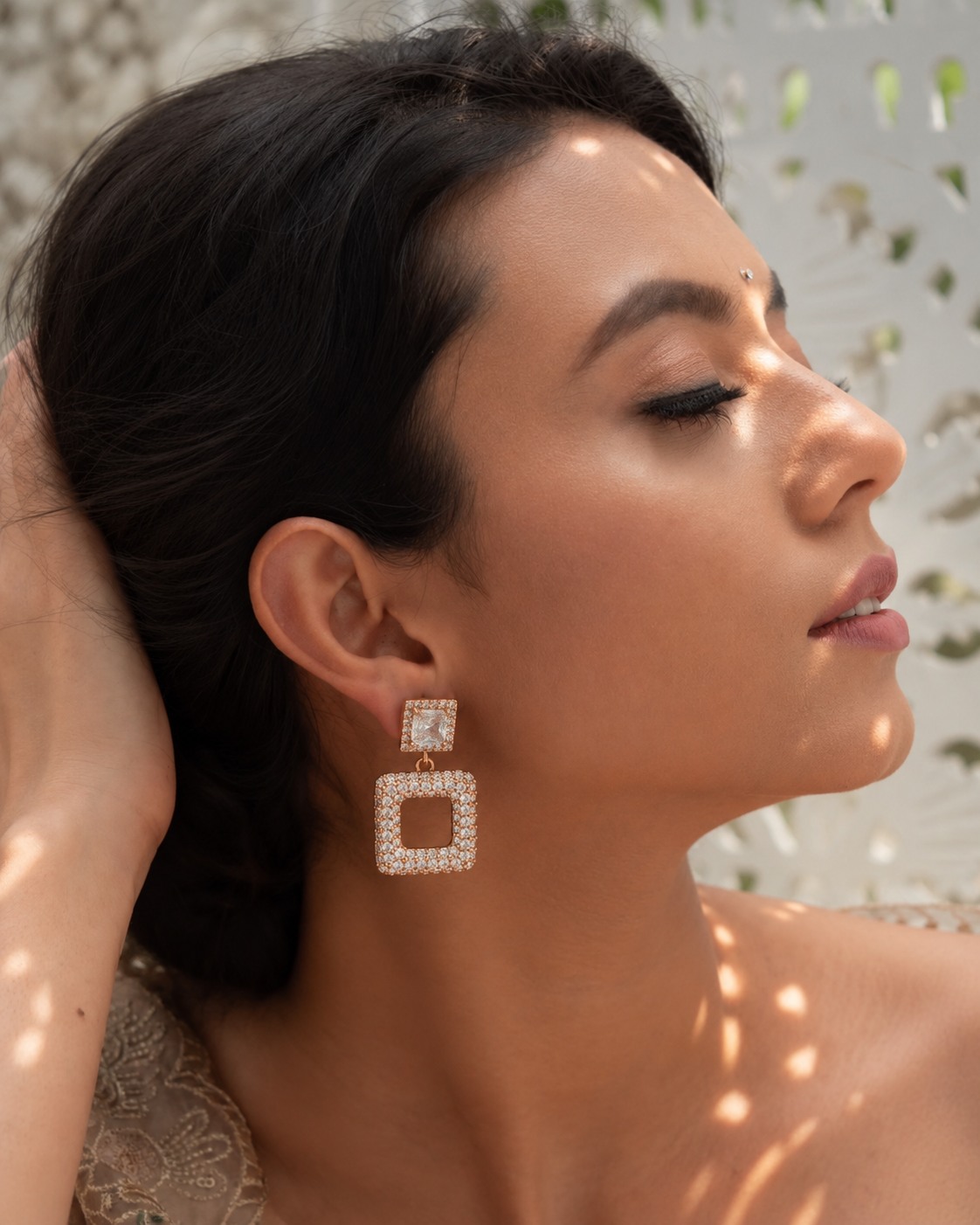 Rose Gold Square Crystal Drop Earrings - Image 2