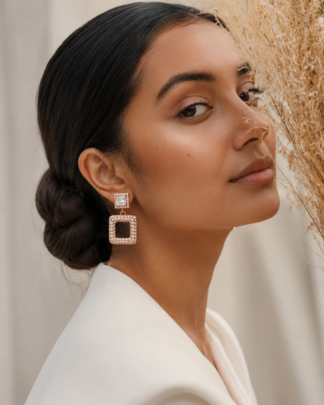 Rose Gold Square Crystal Drop Earrings - Image 3