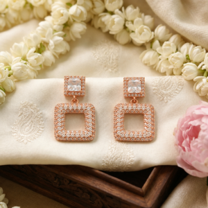 Rose Gold Square Crystal Drop Earrings