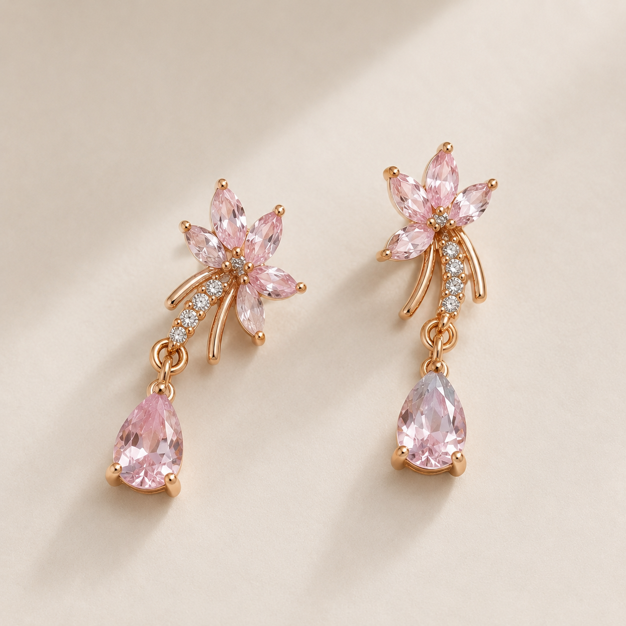 Rose Gold Pink Pendant & Earrings Set - Image 2