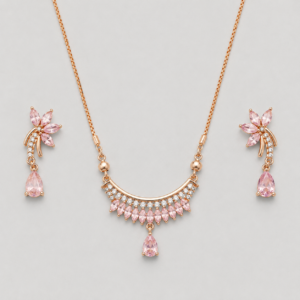 Rose Gold Pink Pendant & Earrings Set