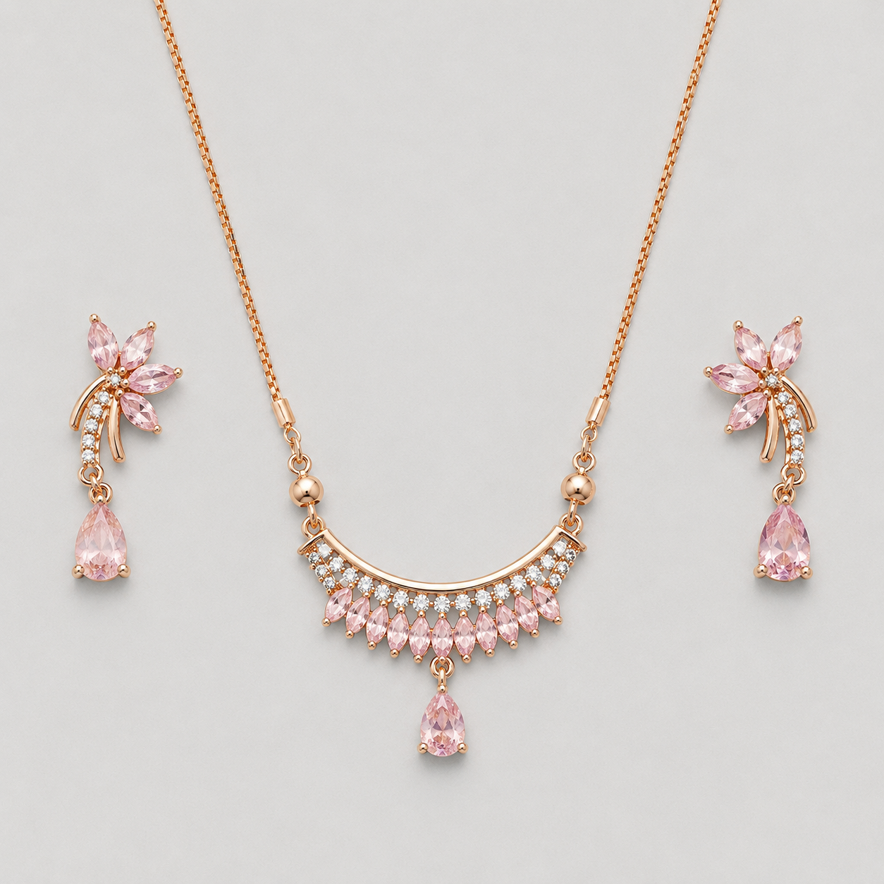 Rose Gold Pink Pendant & Earrings Set