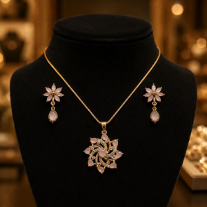 Pink Floral Pendant & Earrings Set